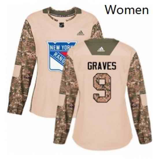Womens Adidas New York Rangers 9 Adam Graves Authentic Camo Veterans Day Practice NHL Jersey